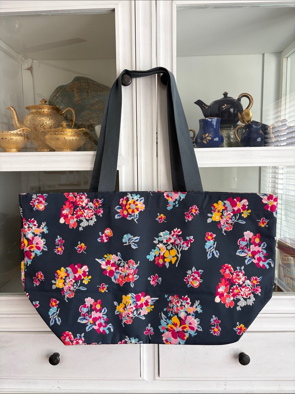 Vera Bradley Navy Floral Large Tote with Bright Multicolor Blooms - Picture 2 of 3